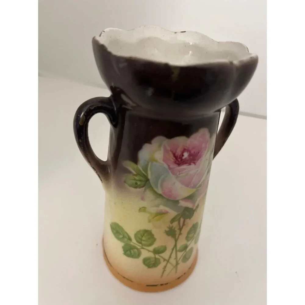 Antique 1900’s Czech Rose Art Pottery Vase 5 1/2” - Picture 7 of 7